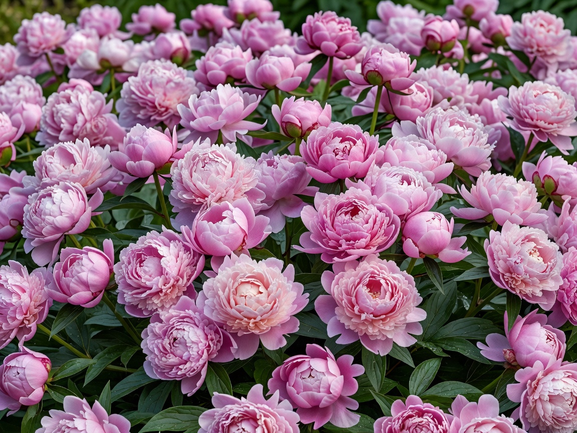 Lush double pink Sarah Bernhardt peonies in full bloom