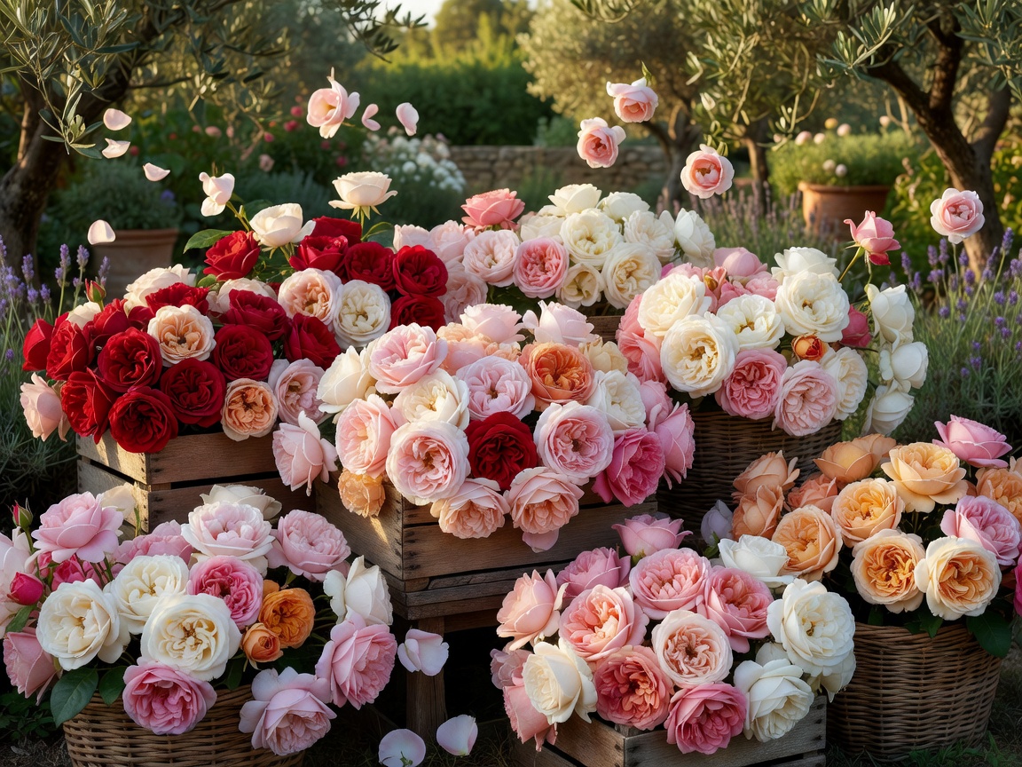 Velvety scented Grasse garden roses with ruffled petals